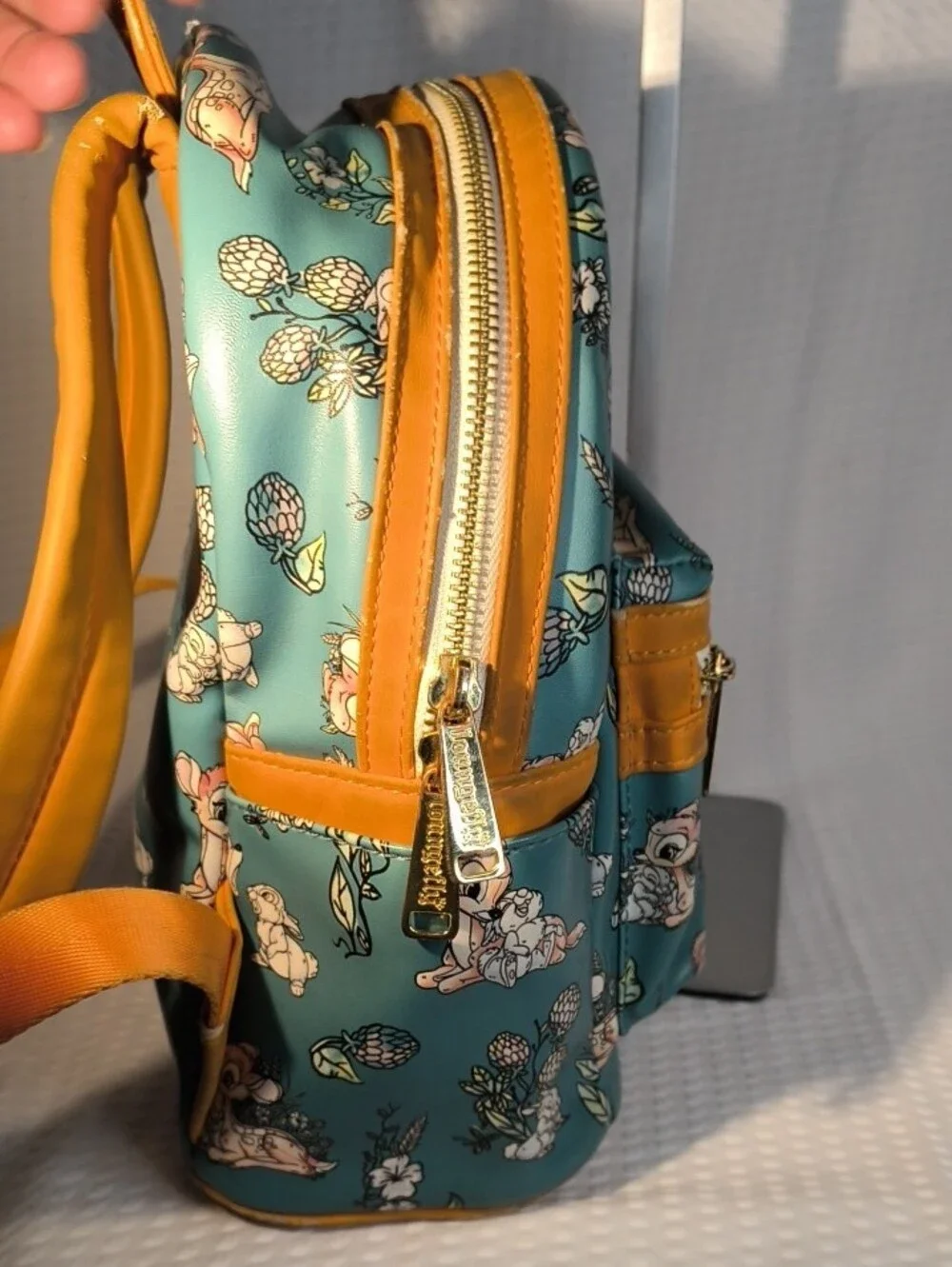 Loungefly Teal Bambi Floral Mini Backpack with Gold Trim